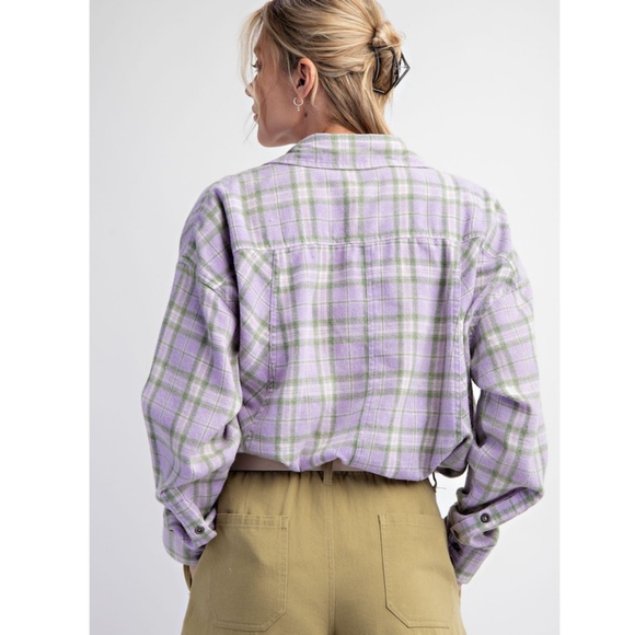 "The Jess" Lavendar Plaid Button Down Oversized Shirt - Picture 2 of 3